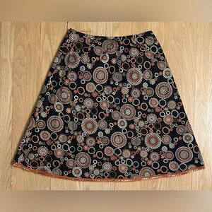 Talbots A-line Midi Skirt Geometric Circle Pattern Black Orange White Brown, 8